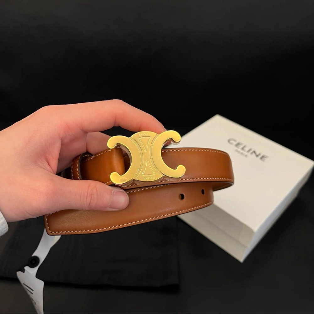 Celine Brown and Gold Leather Belt